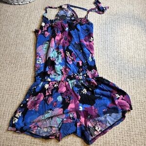 Small Floral Romper in Blue and Pink